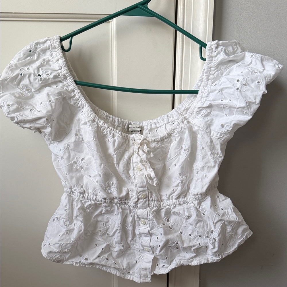 American Eagle Outfitters White Eyelet Blouse